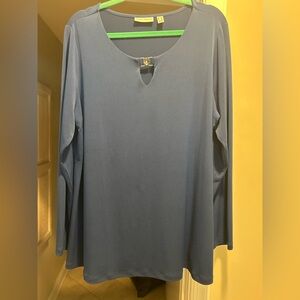 Susan Graver Keyhole Royal Blue Blouse with an Adornment